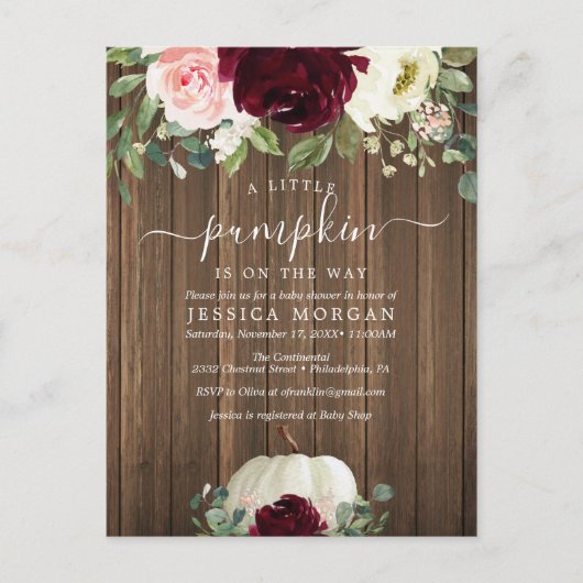 小さなかぼちゃのベビーシャワー招待状 ポストカード (正面)