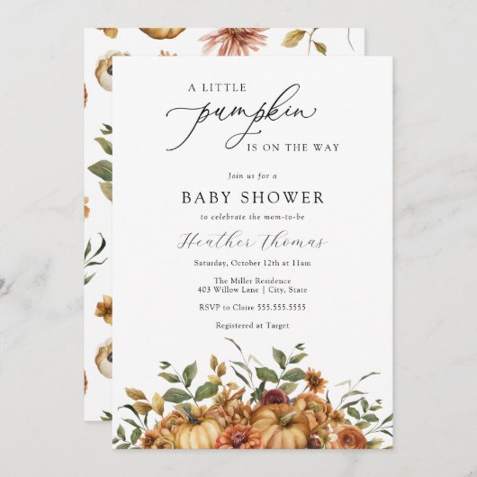 小さなかぼちゃのベビーシャワー招待状 招待状 (正面/裏面)