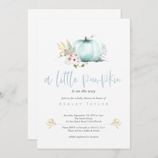 小さなかぼちゃのベビーシャワー招待状 招待状 (正面/裏面)