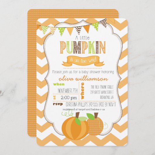 小さなかぼちゃのベビーシャワー招待状 招待状 (正面/裏面)