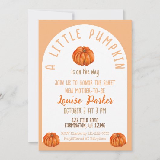小さなかぼちゃのベビーシャワー招待状 招待状 (正面)
