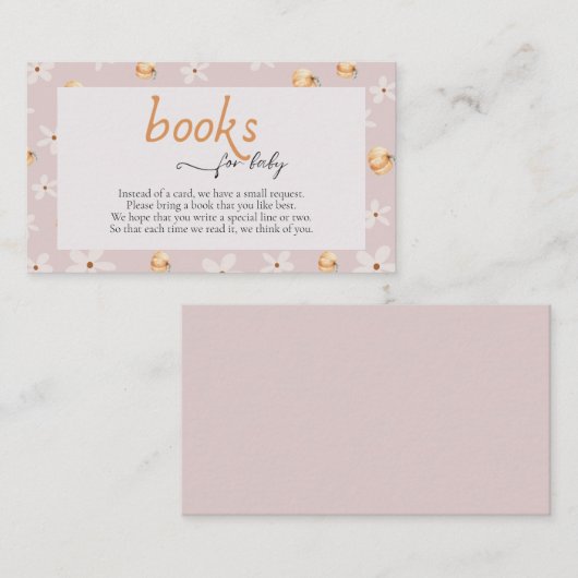 小さなかぼちゃのベビー秋ベビーシャワーのための本 エンクロージャーカード (正面/裏面)