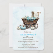 小さなかぼちゃのベビー車の赤ちゃんシャワー 招待状 (正面)