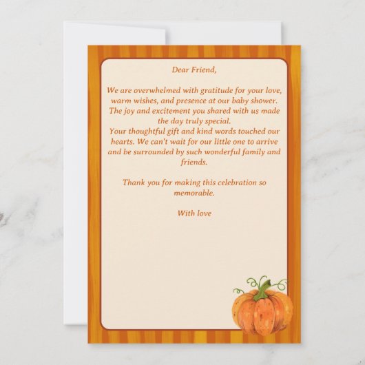 小さなかぼちゃのレトロなベイビーシャワーの感謝カード 招待状 (裏面)