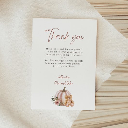 小さなかぼちゃのヴィンテージフローラかぼちゃテディベア サンキューカード