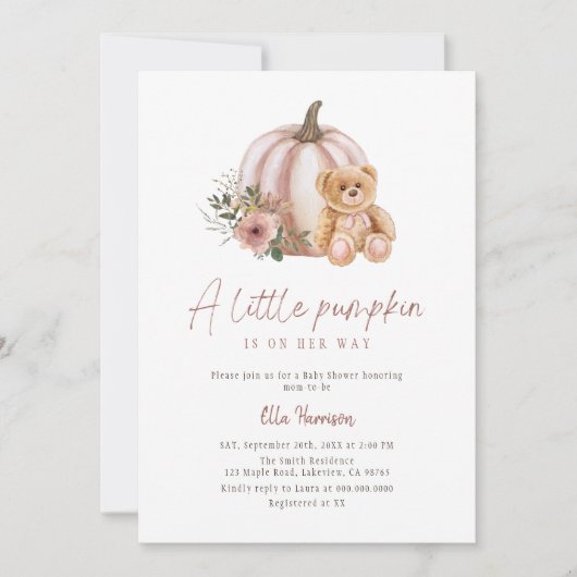 小さなかぼちゃのヴィンテージフローラかぼちゃテディベア 招待状 (正面)