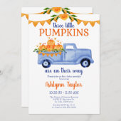 小さなかぼちゃの三重項ベビーすべてを1つに振りかける 招待状 (正面/裏面)