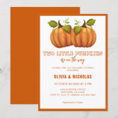 小さなかぼちゃの双子 ツインズ モダン秋のベイビーシャワー 招待状 (正面/裏面)