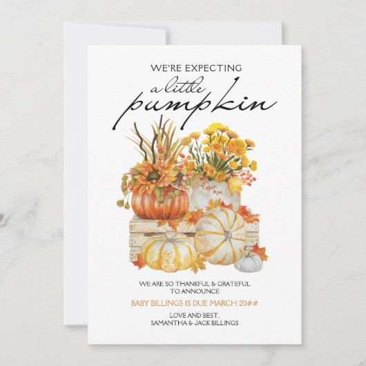 小さなかぼちゃの収穫感謝の妊娠感謝 案内状 (正面)