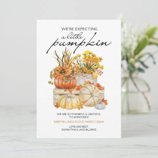 小さなかぼちゃの収穫感謝の妊娠感謝 案内状 (スタンド正面)