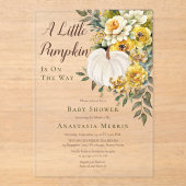 小さなかぼちゃの収穫金ゴールドフローラベビーシャワー アクリル招待状 (正面)