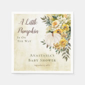 小さなかぼちゃの収穫金ゴールドフローラベビーシャワー スタンダードカクテルナプキン (正面)