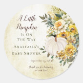 小さなかぼちゃの収穫金ゴールドフローラベビーシャワー ラウンドシール (正面)