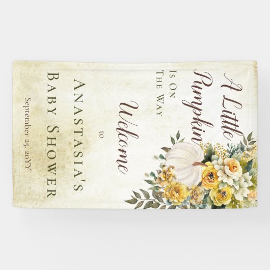 小さなかぼちゃの収穫金ゴールドフローラベビーシャワー 横断幕 (横)