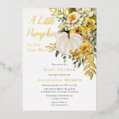 小さなかぼちゃの収穫金ゴールドフローラベビーシャワー 箔招待状 (正面)