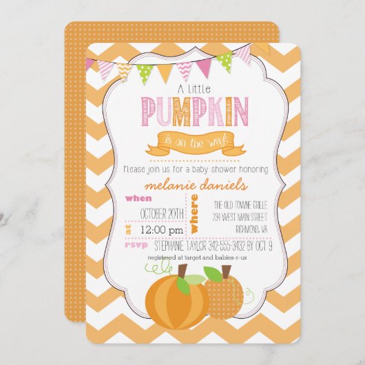 小さなかぼちゃの女の子の赤ちゃんシャワー招待状 招待状 (正面/裏面)