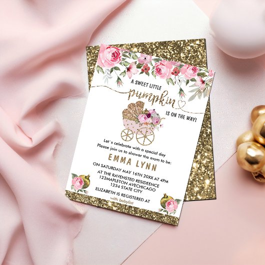 小さなかぼちゃの女の子の赤ちゃんシャワー招待状 招待状