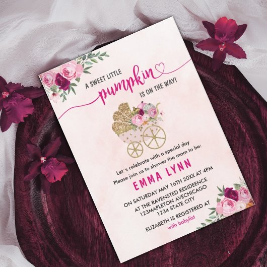小さなかぼちゃの女の子の赤ちゃんシャワー招待状 招待状