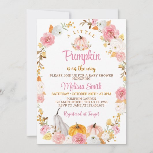 小さなかぼちゃの女の子の赤ちゃんシャワー招待状 招待状 (正面)