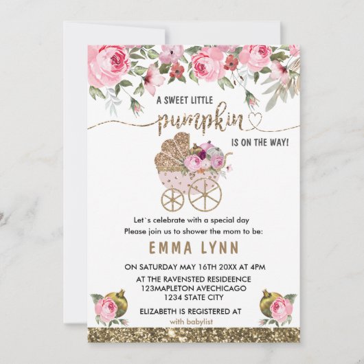 小さなかぼちゃの女の子の赤ちゃんシャワー招待状 招待状 (正面)