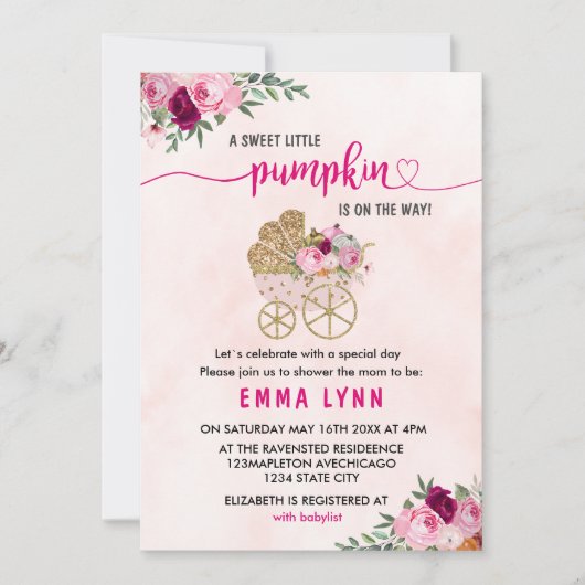 小さなかぼちゃの女の子の赤ちゃんシャワー招待状 招待状 (正面)