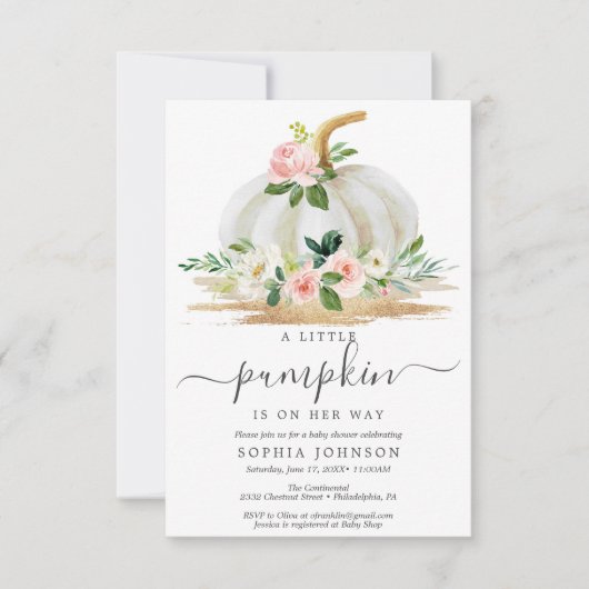 小さなかぼちゃの女の子ベビーシャワー招待状カード 招待状 (正面)