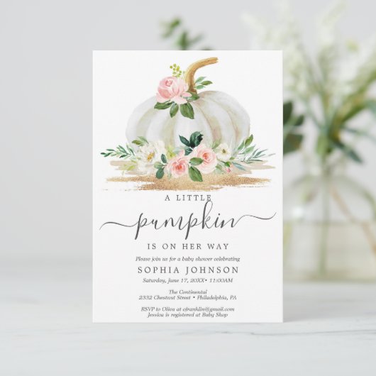 小さなかぼちゃの女の子ベビーシャワー招待状カード 招待状 (スタンド正面)