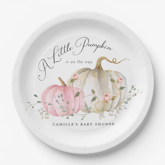 小さなかぼちゃの女の子ベビーシャワー紙プレート ペーパープレート (正面)