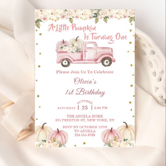 小さなかぼちゃの女の子1歳の誕生日 招待状