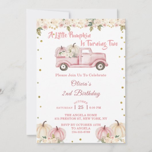 小さなかぼちゃの女の子2歳の誕生日 招待状 (正面)