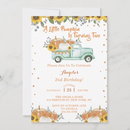 小さなかぼちゃの女の子2誕生日 招待状 (正面)