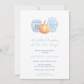 小さなかぼちゃの彼の方法秋男の子のための赤ちゃんシャワー 招待状 (正面)