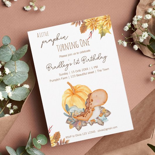 小さなかぼちゃの恐竜 秋の誕生日パーティー 招待状