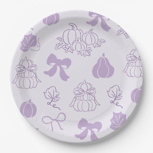 小さなかぼちゃの手描き紫の赤ちゃんシャワー ペーパープレート (正面)