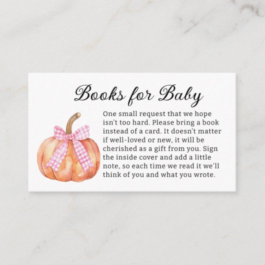 小さなかぼちゃの方法ピンクの弓ベビーシャワー エンクロージャーカード (正面)