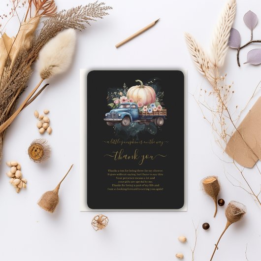 小さなかぼちゃの水の色のトラックの赤ちゃんシャワー サンキューカード