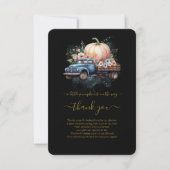 小さなかぼちゃの水の色のトラックの赤ちゃんシャワー サンキューカード (正面)