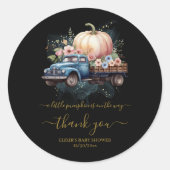 小さなかぼちゃの水の色のトラックの赤ちゃんシャワー ラウンドシール (正面)