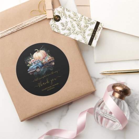 小さなかぼちゃの水の色のトラックの赤ちゃんシャワー ラウンドシール (ギフト)