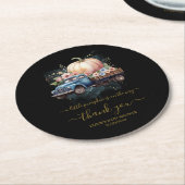 小さなかぼちゃの水の色のトラックの赤ちゃんシャワー ラウンドペーパーコースター (アングル)