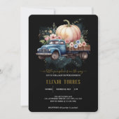 小さなかぼちゃの水の色のトラックの赤ちゃんシャワー 招待状 (正面)