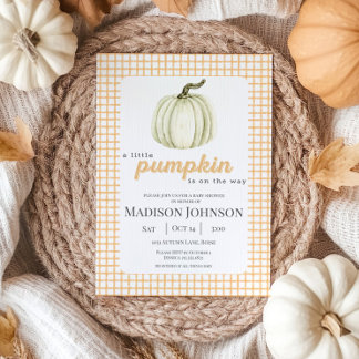 小さなかぼちゃの水の色の格子状の赤ちゃんシャワー 招待状