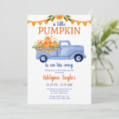 小さなかぼちゃの男の子の赤ちゃんシャワーすべて1つの 招待状 (スタンド正面)