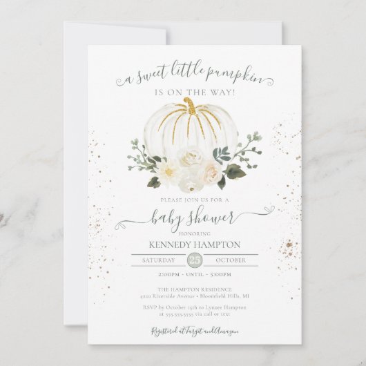 小さなかぼちゃの男女兼用秋の赤ちゃんシャワー 招待状 (正面)