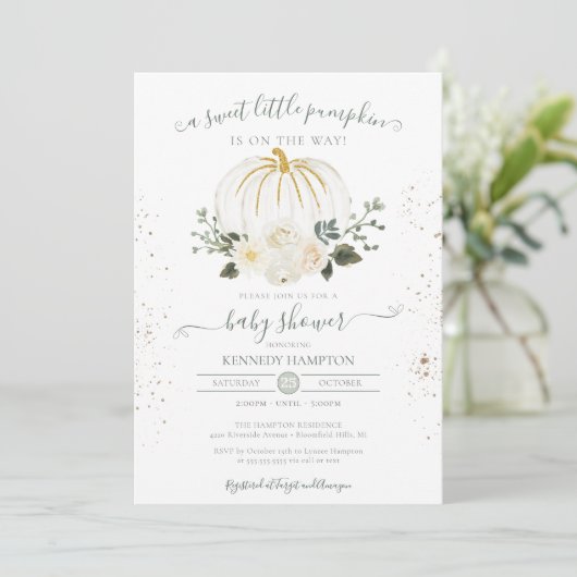 小さなかぼちゃの男女兼用秋の赤ちゃんシャワー 招待状 (スタンド正面)