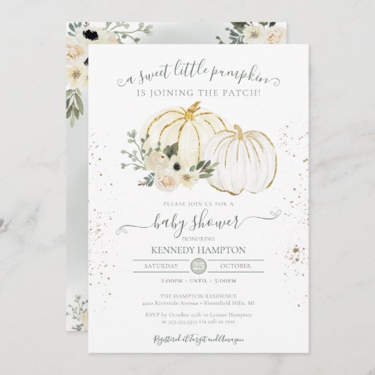 小さなかぼちゃの男女兼用秋の赤ちゃんシャワー 招待状 (正面/裏面)
