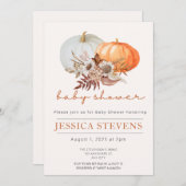 小さなかぼちゃの秋のベイビーシャワー　男女どちらでも 招待状 (正面/裏面)