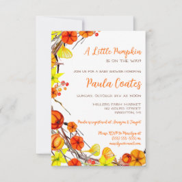 小さなかぼちゃの秋のリース赤ちゃんシャワー 招待状