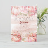 小さなかぼちゃの秋の秋フローラピンクの誕生日 招待状 (スタンド正面)