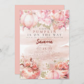 小さなかぼちゃの秋の秋フローラピンクの誕生日 招待状 (正面/裏面)
